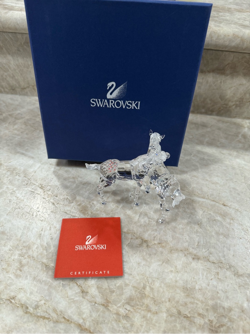 Swarovski Clear Crystal 2 Horse fouls Figurine - Clear